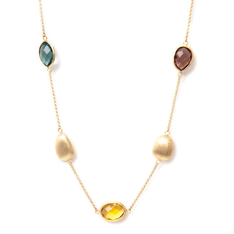 Denim + Buttercup + Raspberry + Satin Pebble Station Necklace - Closeout