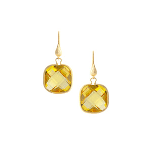 Yellow Sapphire Cushion Cut Dangle Earrings - Closeout