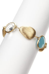 Mint Chalcedony + Rock Crystal + Blue Chalcedony Satin Pebble  Bracelet - Closeout