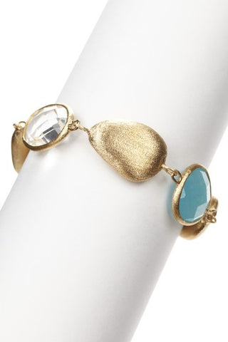 Mint Chalcedony + Rock Crystal + Blue Chalcedony Satin Pebble  Bracelet - Closeout