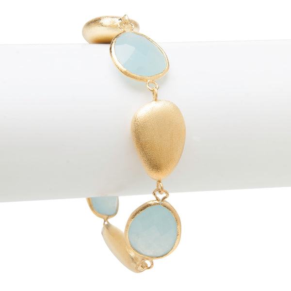 Caribbean Blue Quartzite + Satin Pebble  Bracelet - Closeout