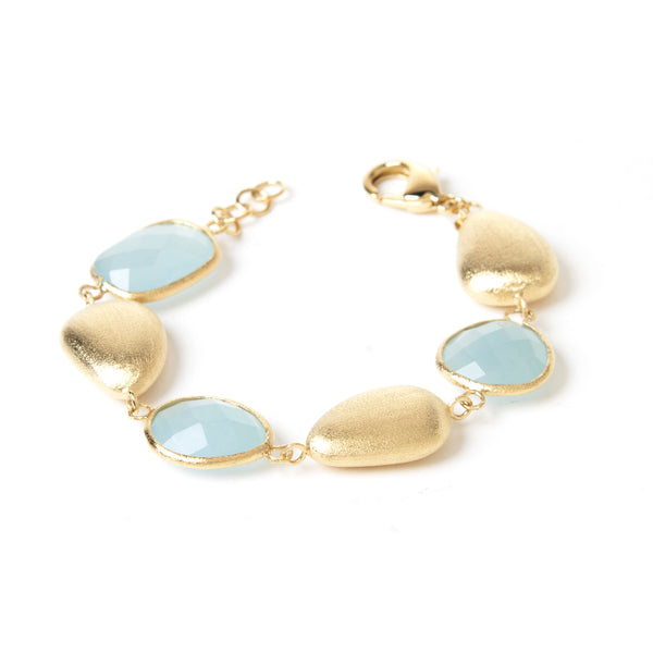 Caribbean Blue Quartzite + Satin Pebble  Bracelet - Closeout