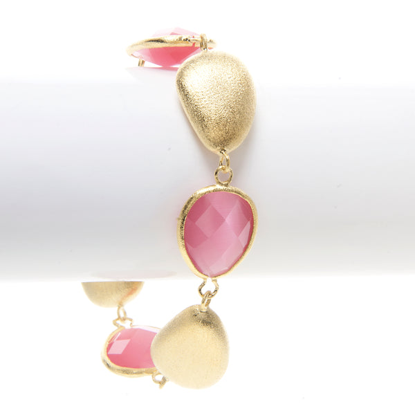 Raspberry Cat's Eye + Satin Pebble Bracelet Closeout