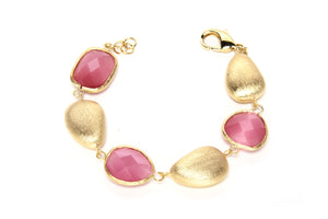 Raspberry Cat's Eye + Satin Pebble Bracelet Closeout