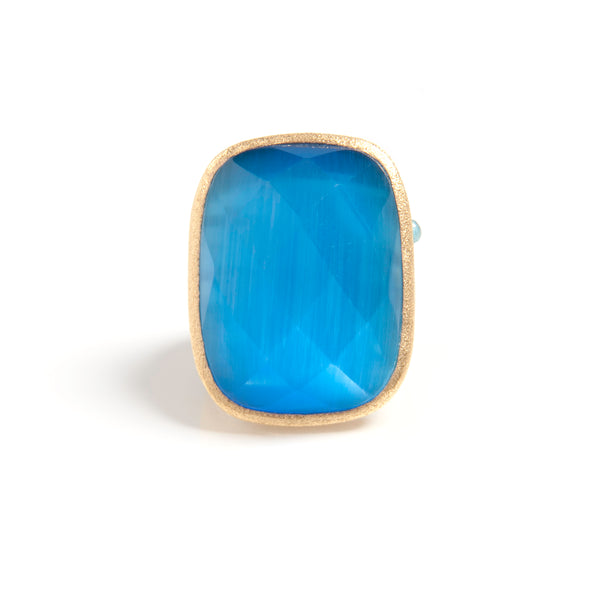 Blue Cat's Eye Cocktail Ring + Side Accent