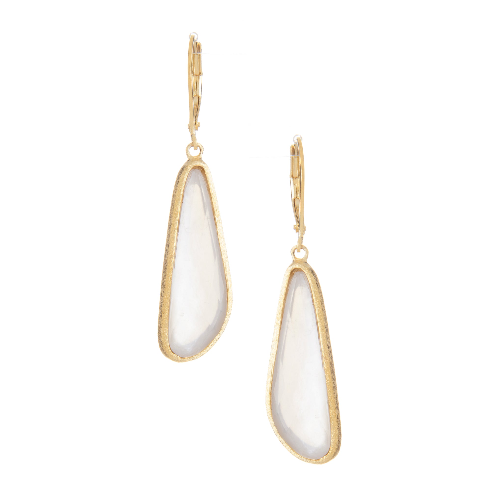 Mother of Pearl Doublet Drop Lever Back Earrings
