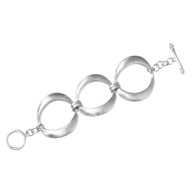 Rhodium Satin Oval Link Toggle Bracelet - Closeout