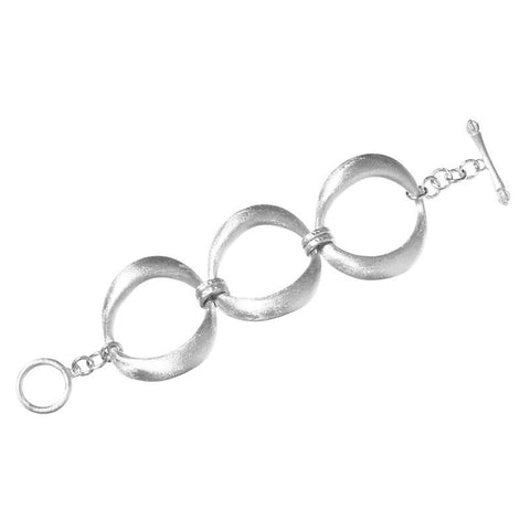 Rhodium Satin Oval Link Toggle Bracelet - Closeout