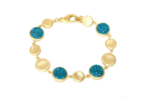 Aqua Blue Druzy  Quartz + Coin Bracelet - Closeout