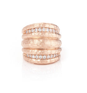 Rose Gold Simulated Diamond Wide Hammered Band Ring