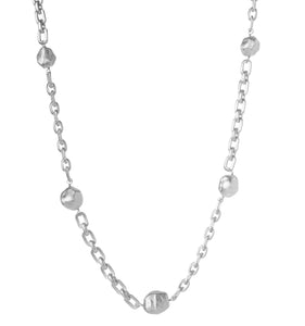 Rhodium Satin Nugget Station Necklace - Closeout