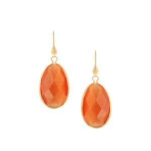 Cat's Eye Peach Teardrop Dangle Earrings - Closeout