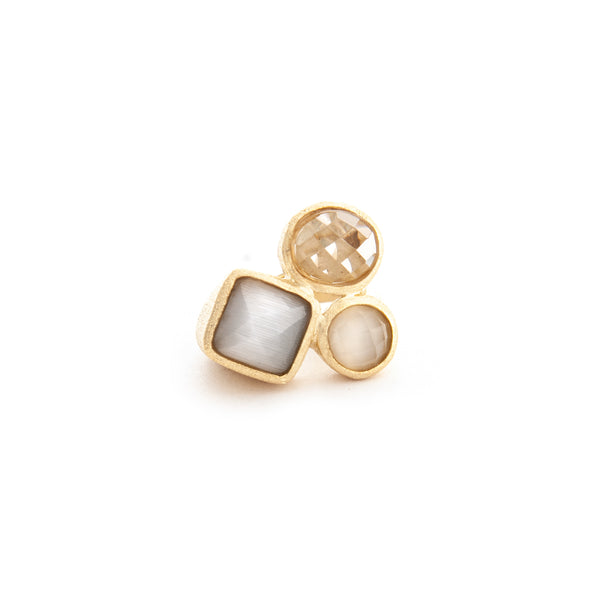 White Cat's Eye + Rock Crystal + Grey Cat's Eye Ring - Closeout