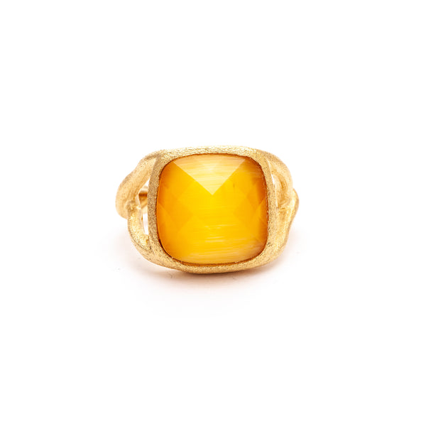 Yellow Cat's Eye Twisted Shank Ring