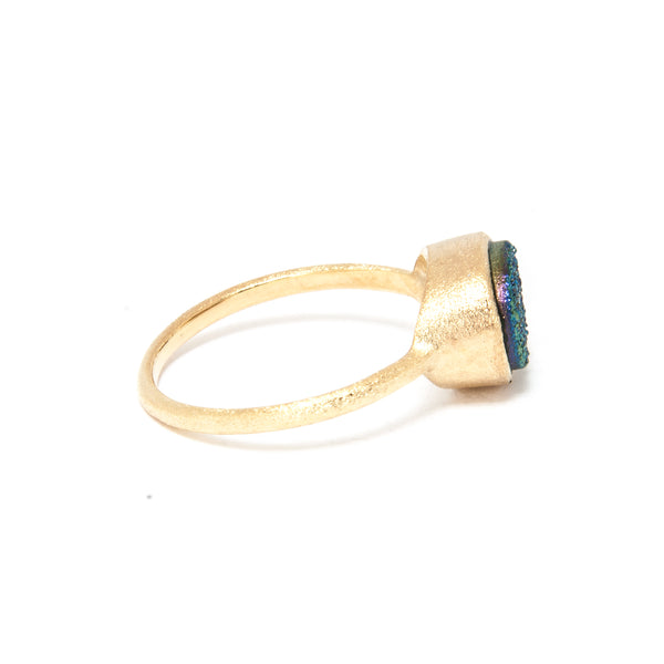 Teal Druzy Quartz East West Oval Ring - Closeout