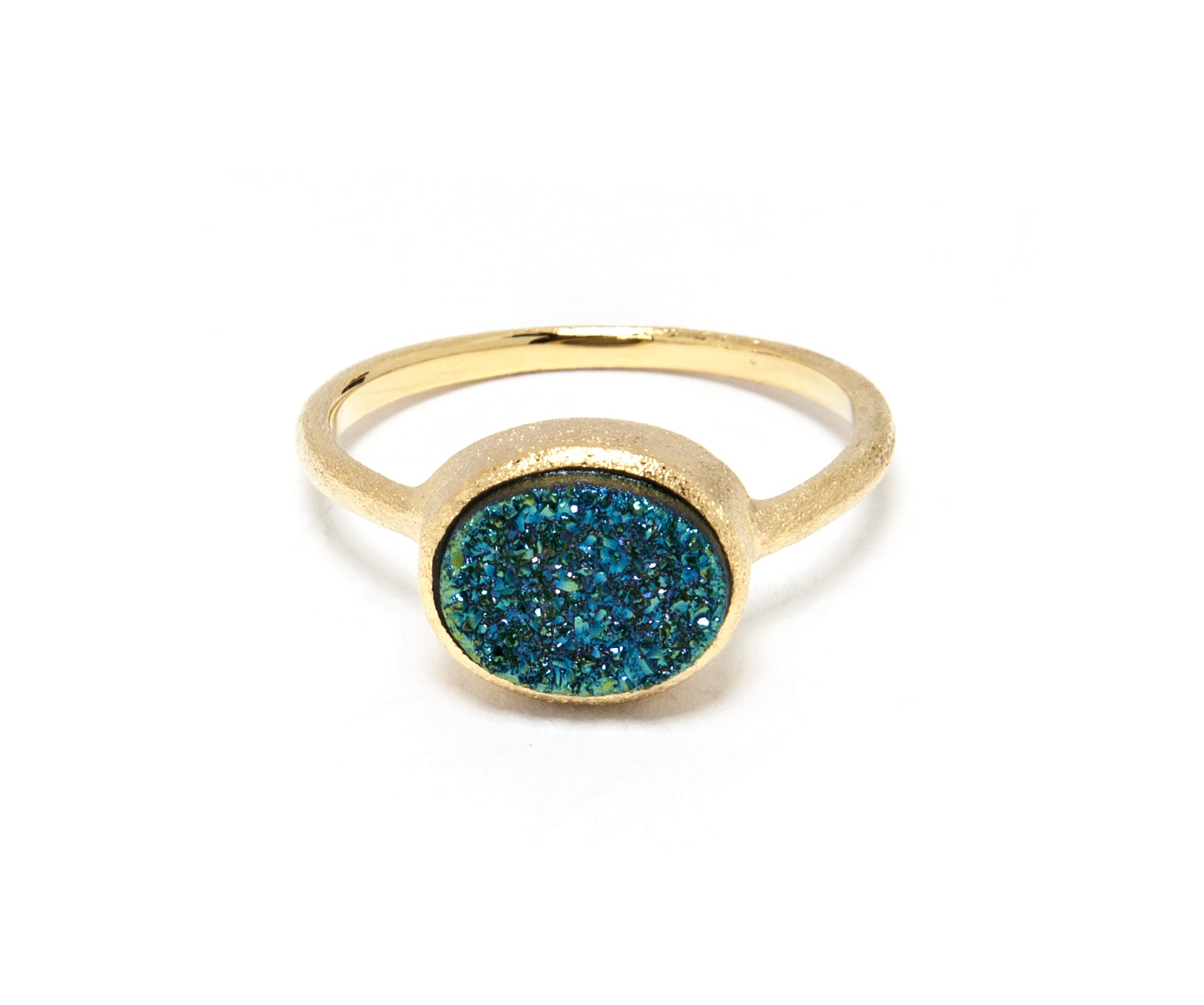 Teal Druzy Quartz East West Oval Ring - Closeout