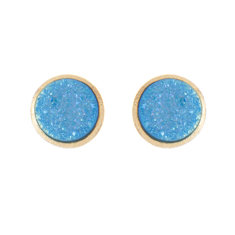 Aqua Druzy Quartz Round Stud Earrings