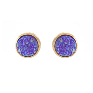 Purple Druzy Quartz Round Stud Earrings - Closeout