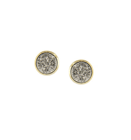 Platinum Druzy Quartz Round Stud Earrings - Closeout