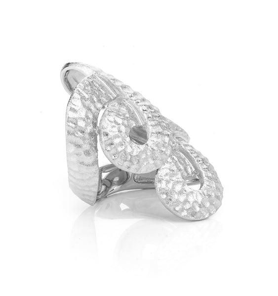 Knuckle to Knuckle Twisted Hammered Rhodium Ring - Closeout