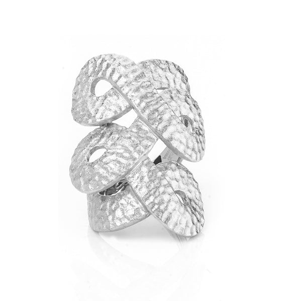 Knuckle to Knuckle Twisted Hammered Rhodium Ring - Closeout