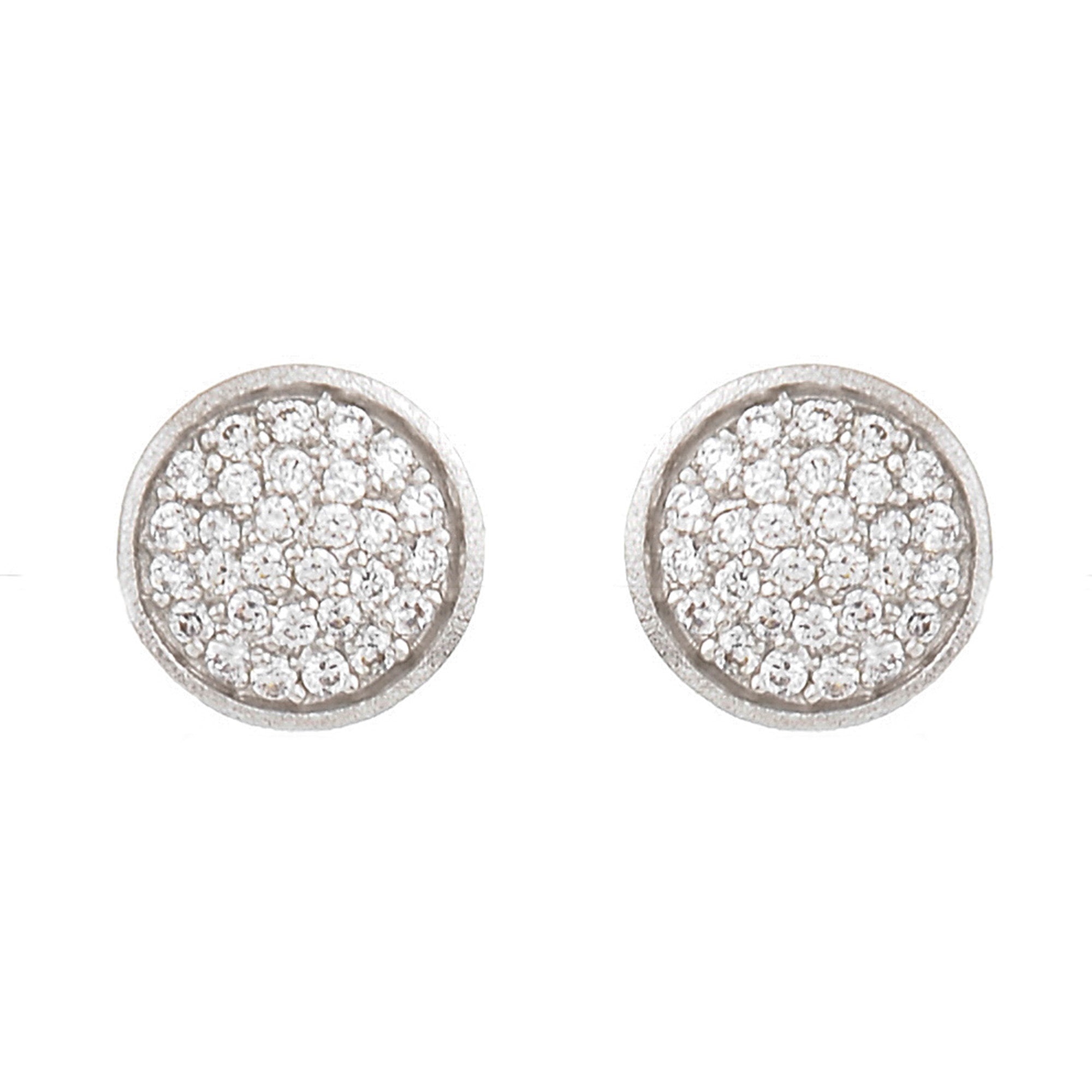 Cubic Zirconia Pave Rhodium Stud Earrings - Closeout