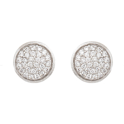 Cubic Zirconia Pave Rhodium Stud Earrings - Closeout
