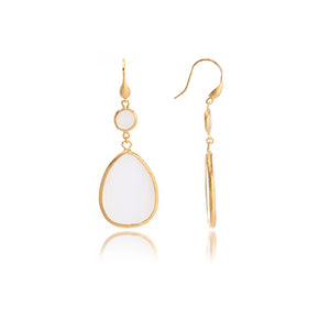 Sliced White Cat's Eye Teardrop Dangle Earrings - Closeout