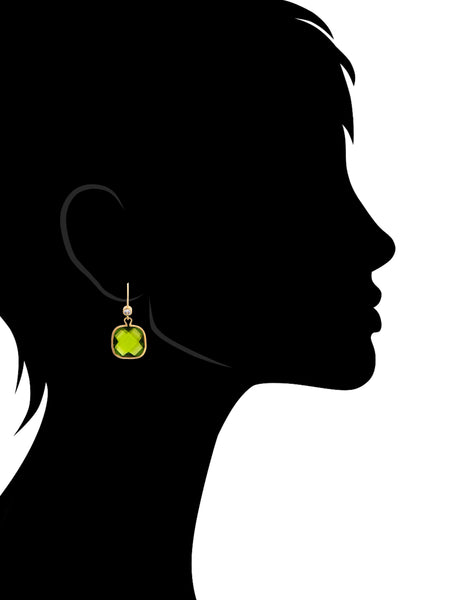 Peridot Crystal + Cubic Zirconia Cushion Dangle Earrings