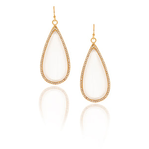 White Cat's Eye + Simulated Diamond Sliced Earrings - Closeout
