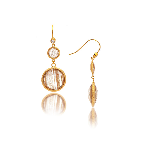 Graduated Circle Rutilated + Cubic Zirconia Dangle Earrings - Closeout