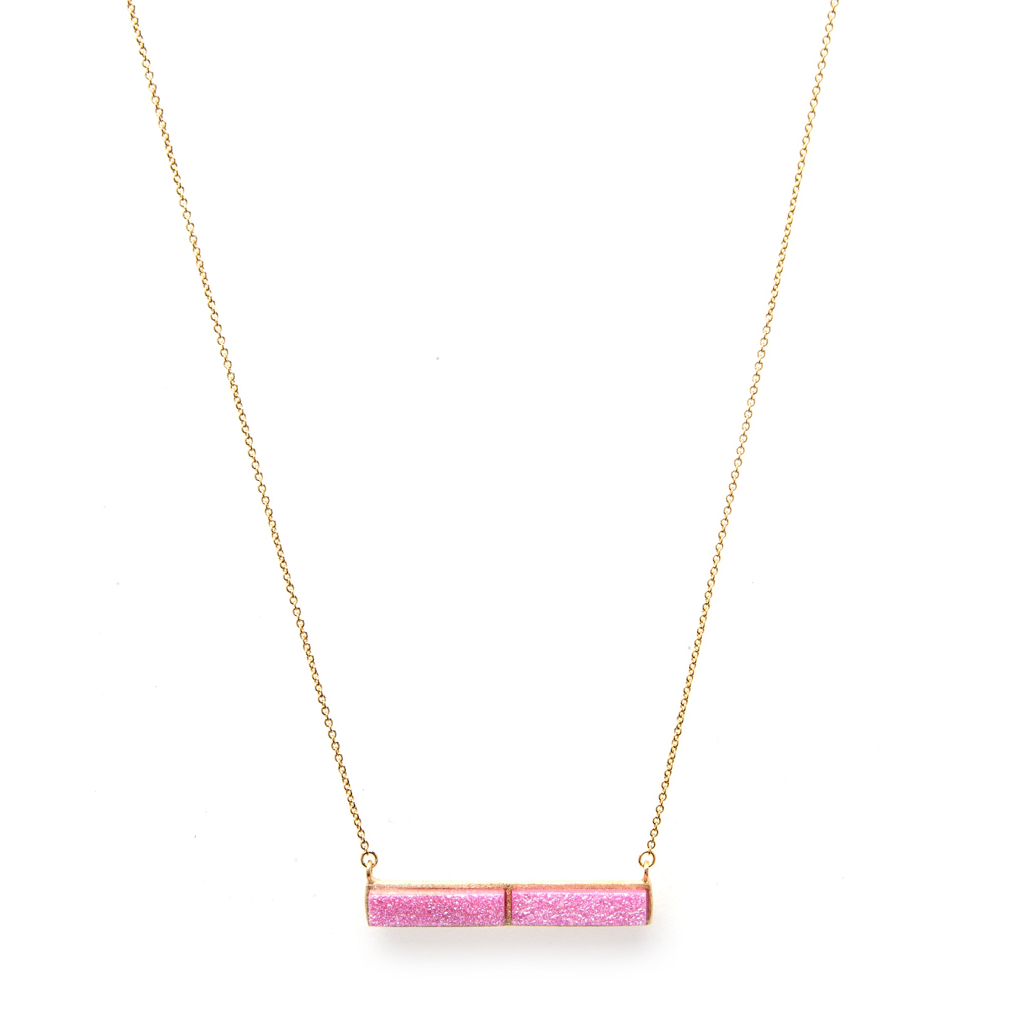 Pink Druzy Quartz Bar Necklace - Closeout