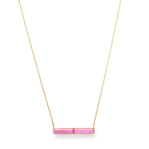 Pink Druzy Quartz Bar Necklace - Closeout