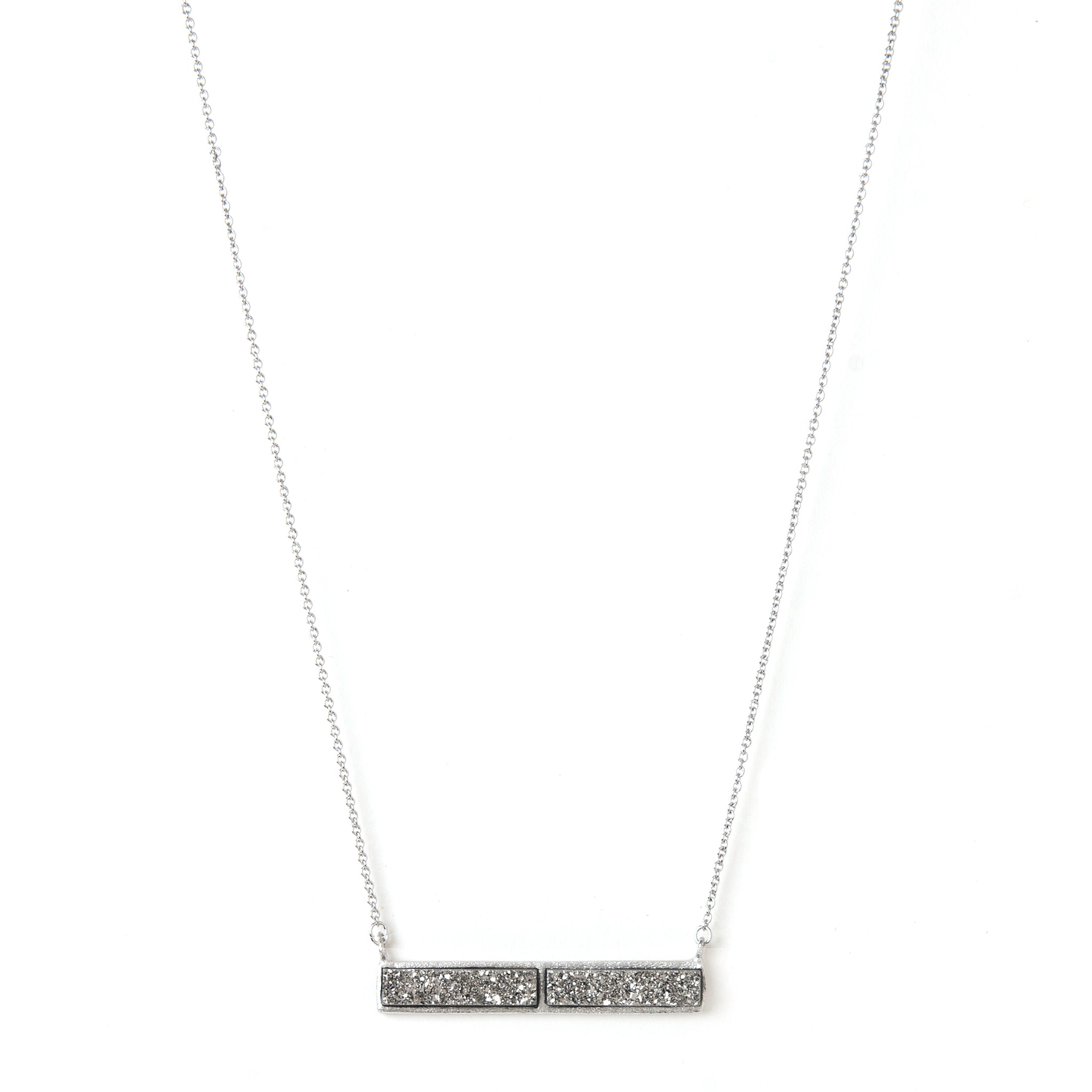 Rhodium Platinum Druzy Quartz Necklace - Closeout