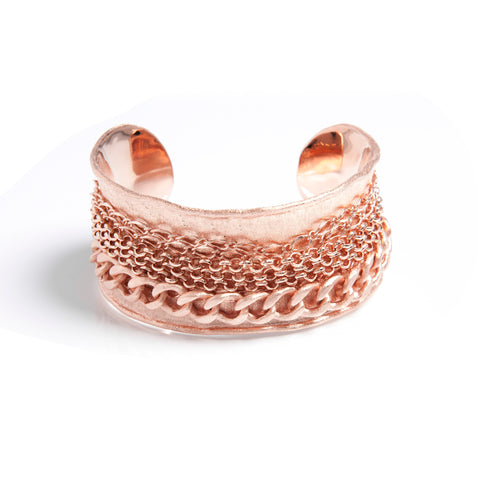 Rose Gold Mixed Chain Accent Cuff - Closeout