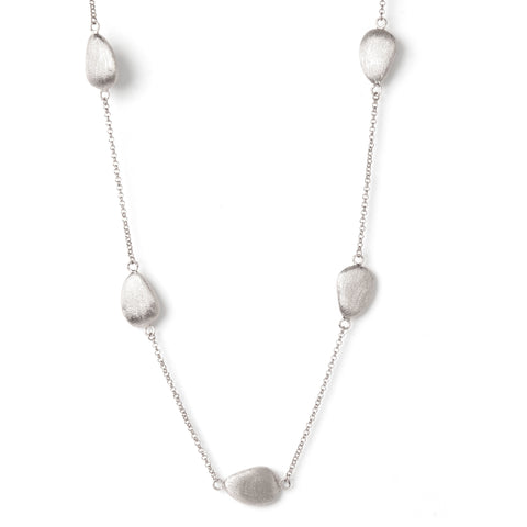 White Rhodium Satin Pebble 18" Station Necklace - Closeout