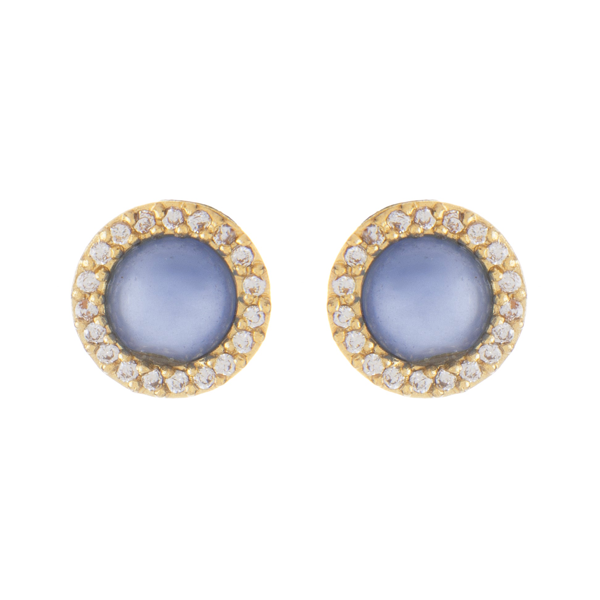 Blue Chalcedony + Cubic Zirconia Halo Stud Earrings - Closeout