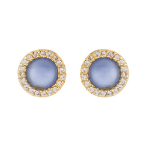 Blue Chalcedony + Cubic Zirconia Halo Stud Earrings - Closeout