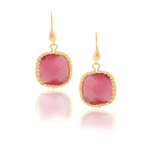 Cat's Eye Raspberry Cable Cushion Dangle Earrings