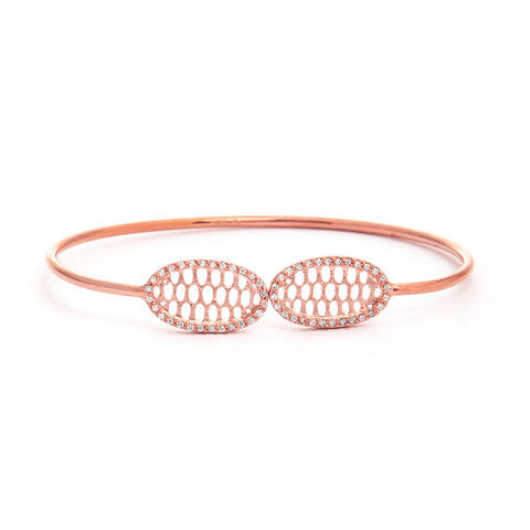 Rose Gold Cubic Zirconia Oval Tip Bangle - Closeout