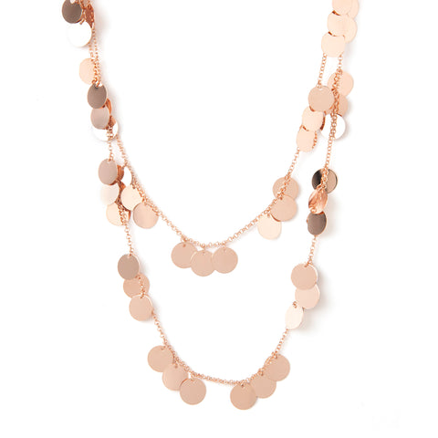 Rose Gold Polished Multi Disc Long Necklace - Closeout