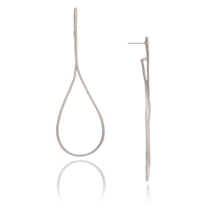 Rhodium Satin Teardrop Wire Earrings - Closeout