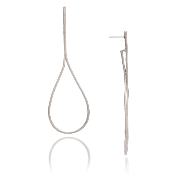 Rhodium Satin Teardrop Wire Earrings - Closeout