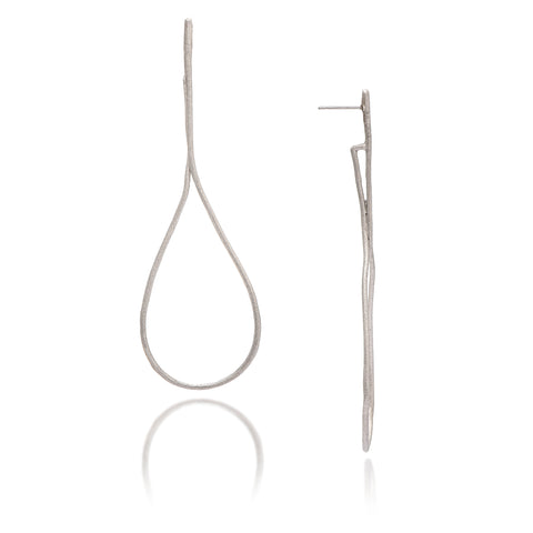 Rhodium Satin Teardrop Wire Earrings - Closeout