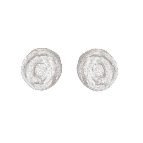 Swirl Disc Stud Rhodium Earrings - Closeout