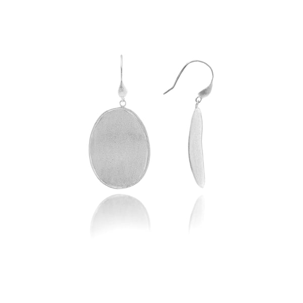 Organic Oval Satin Hook Earrings - Gold, Rose or Rhodium - Closeout