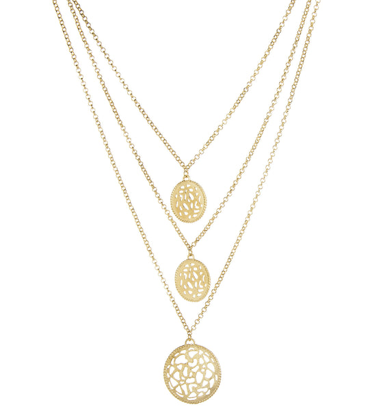 Filagree Triple Disc + Triple Strand Necklace