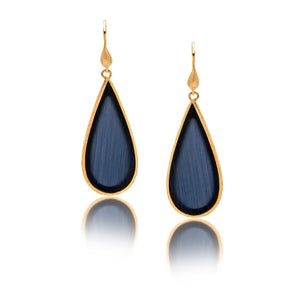 Cat's Eye Navy Sliced Dangle Earrings - Closeout