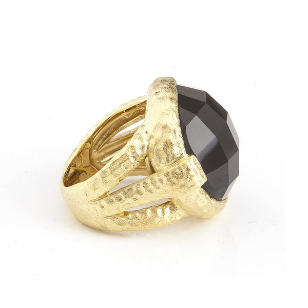 Grey Chalcedony Round Hammered Satin Cocktail Ring - Closeout