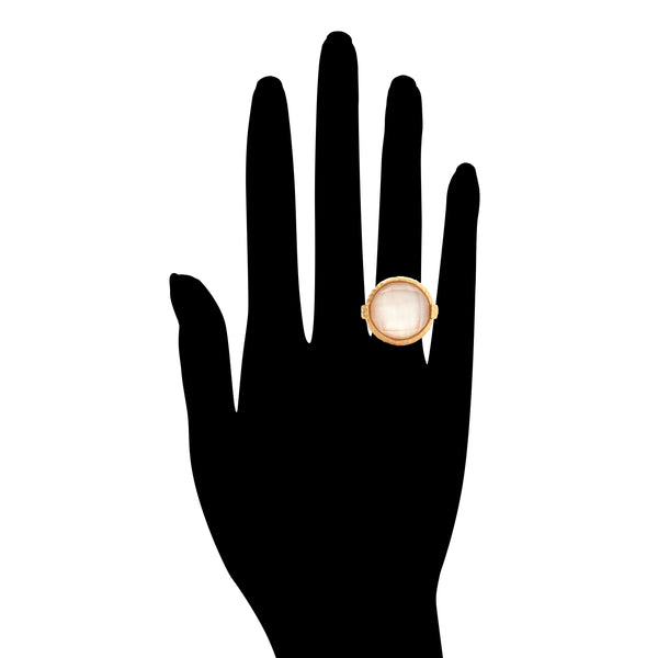 Mother of Pearl Doublet Round Hammered Satin Cocktail Ring - Closeout